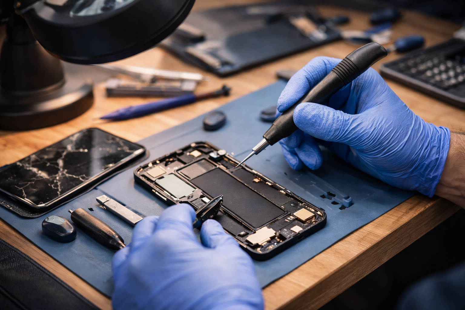 スマホ修理の作業風景
